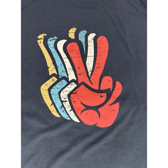 Retro Peace Sign Love 60s 70s Hippie T-Shirt Size S Grey Blue Polyester Spandex - Picture 2 of 8